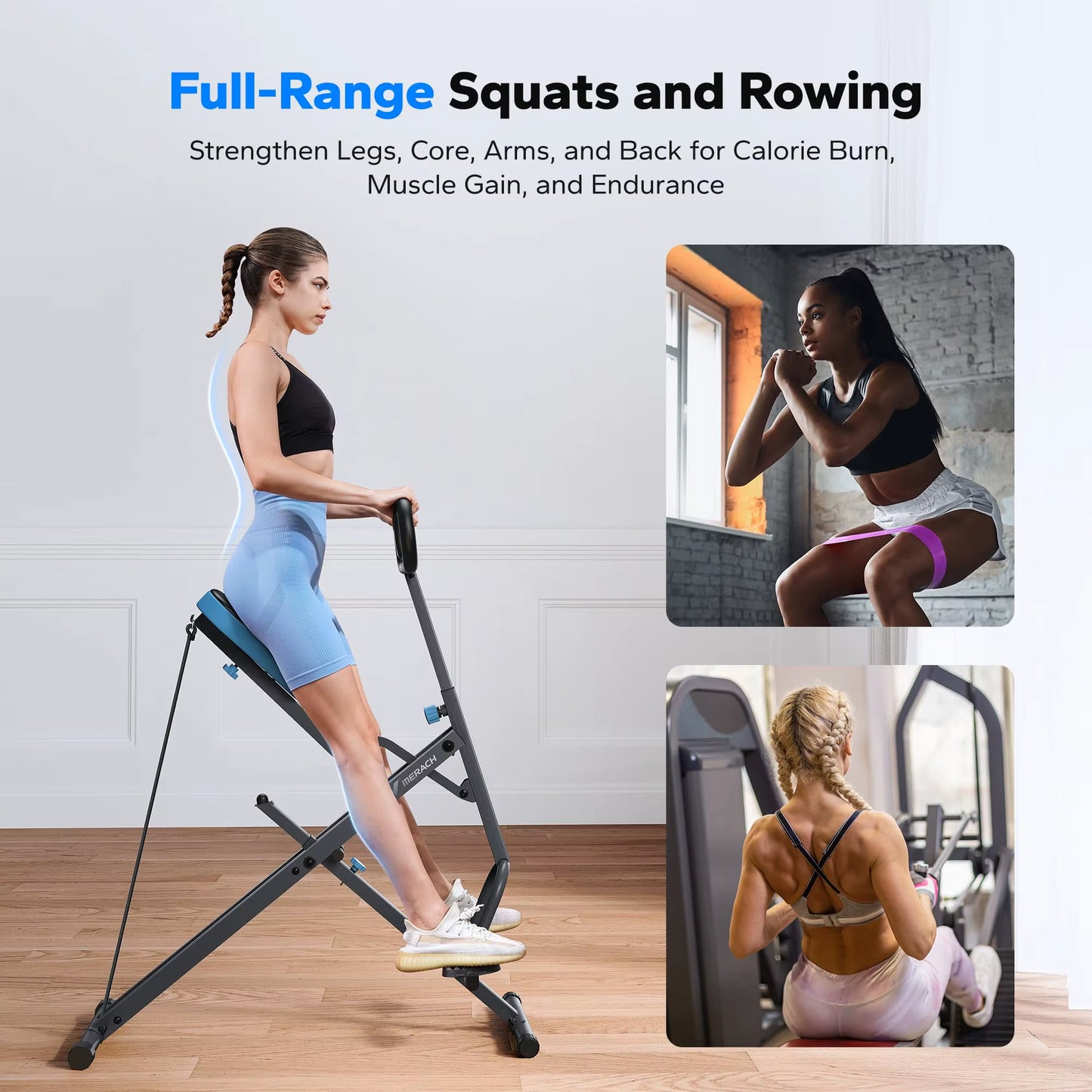 Squat Machine 2In1 Squat Rowing Machine Easy Setup Foldable Exercise Equipment Glute Trainer Machine Glutes Leg Home Fit